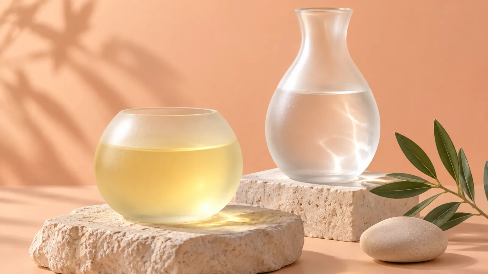 Abstract glass vessels with pale yellow and clear reflections, not specimens or results