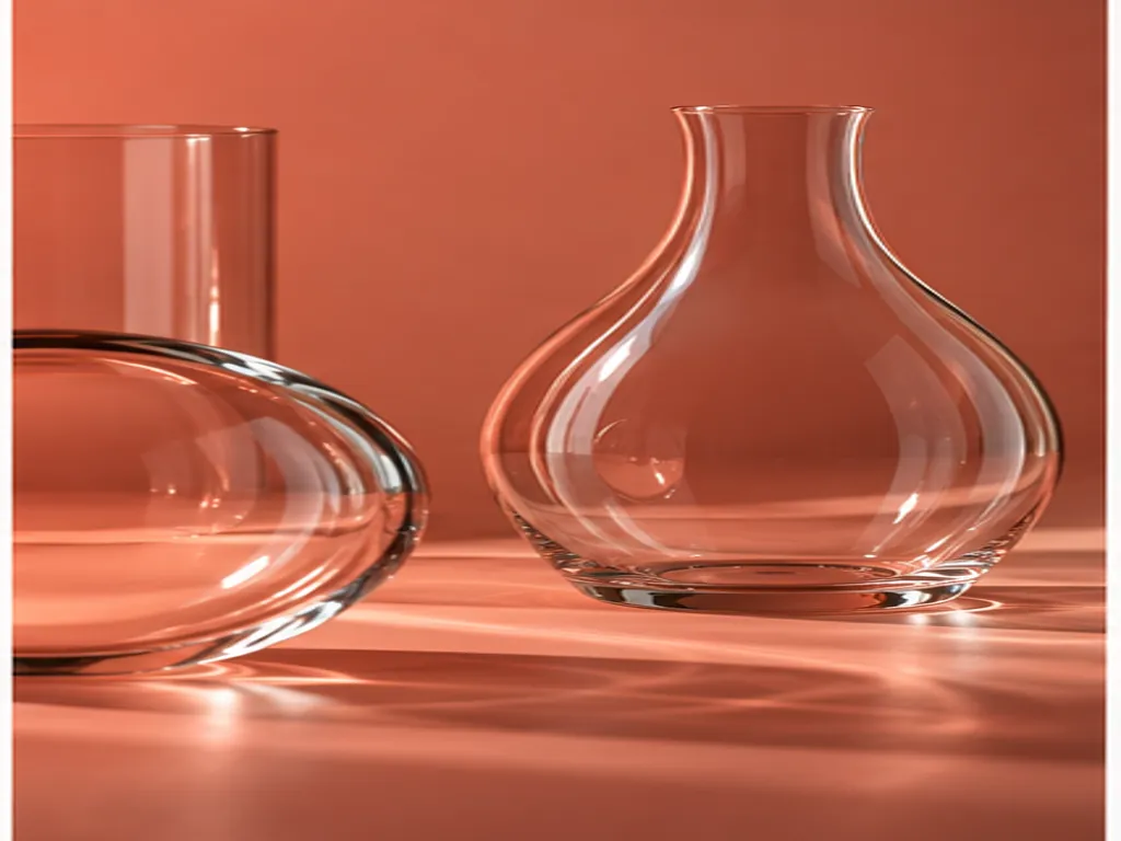Abstract glass vessels against a coral background