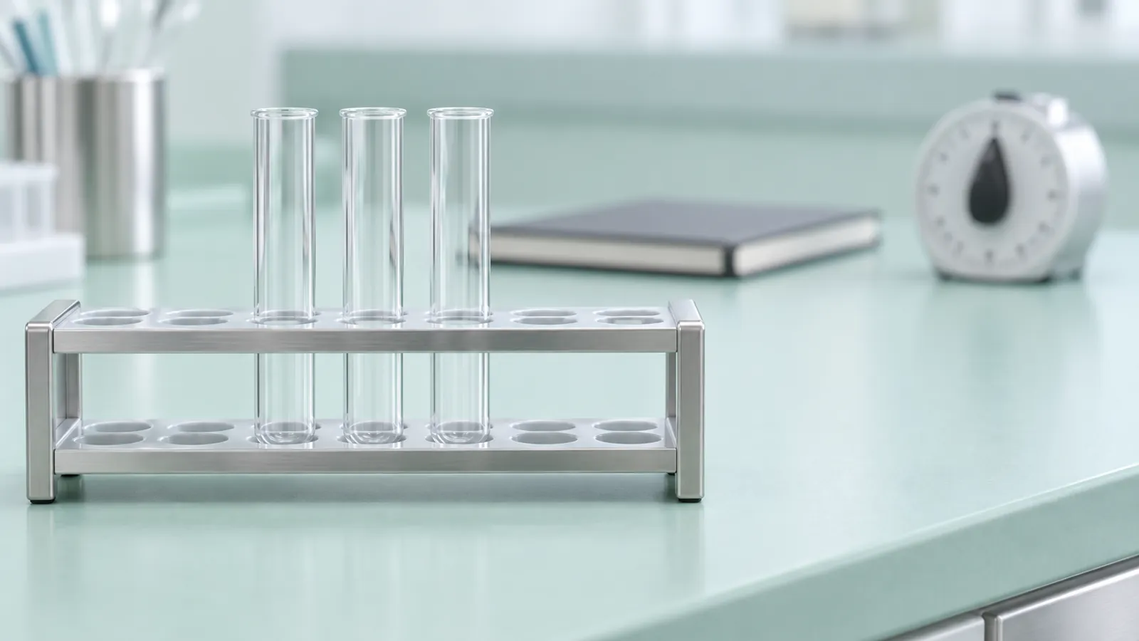 Illustrative empty laboratory tubes in a rack, not mescreen™ equipment or a demonstration of its testing method