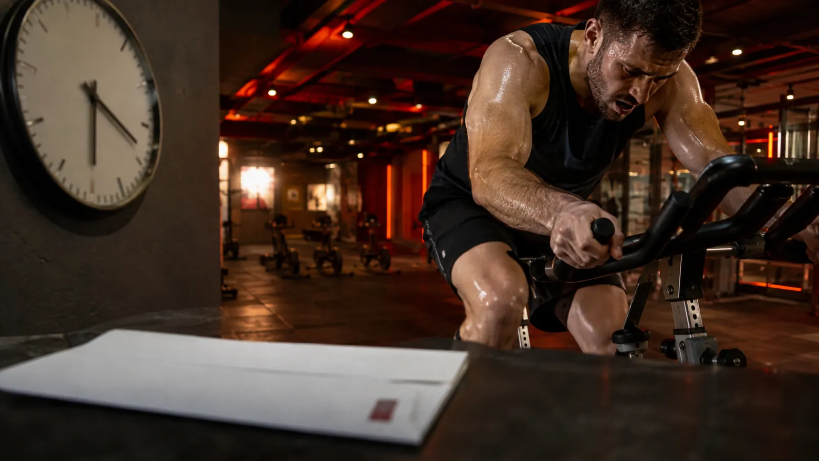 Athlete finishing an indoor cycling workout before a planned test