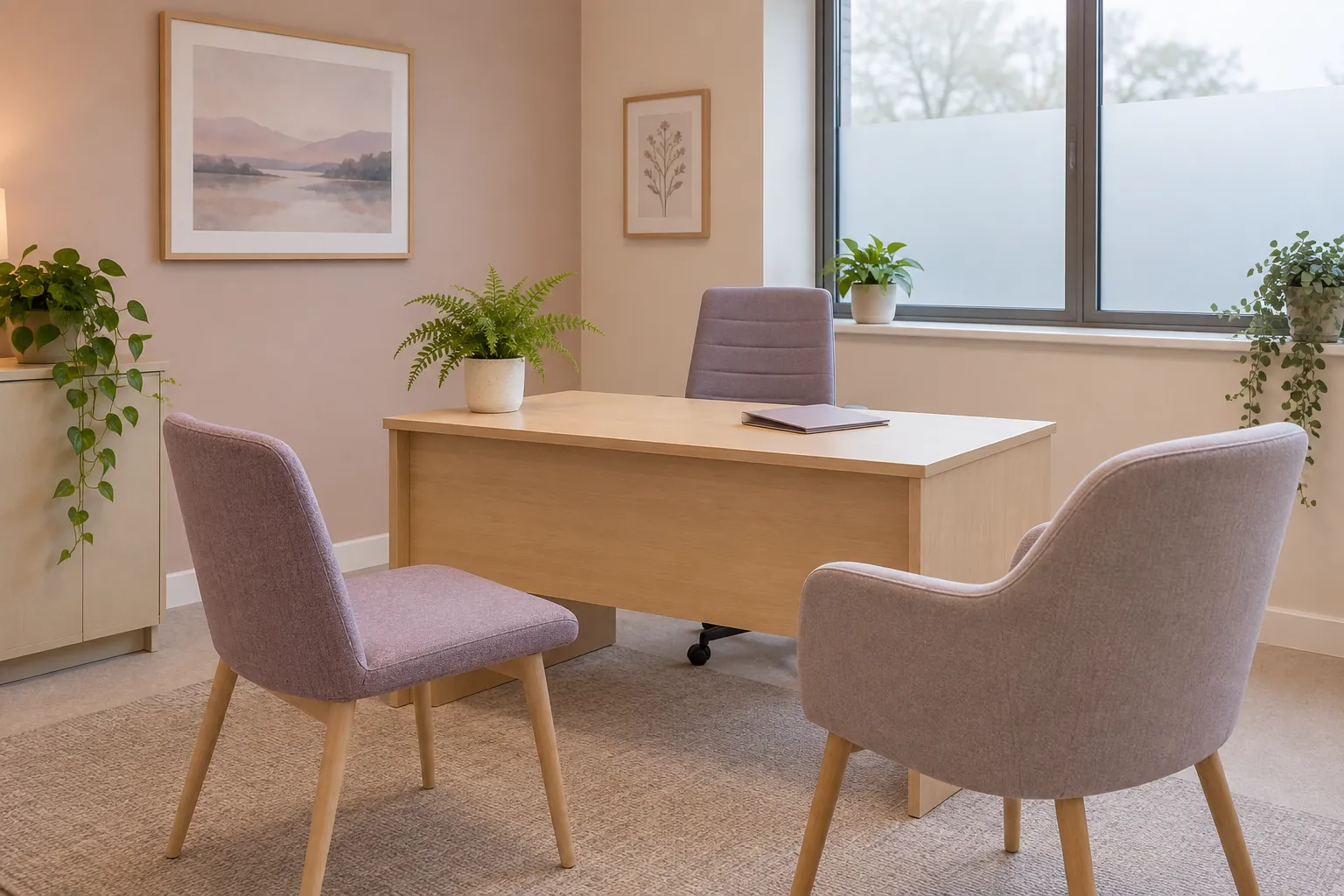 Illustrative empty consultation room representing follow-up discussion, not mescreen™'s premises or service