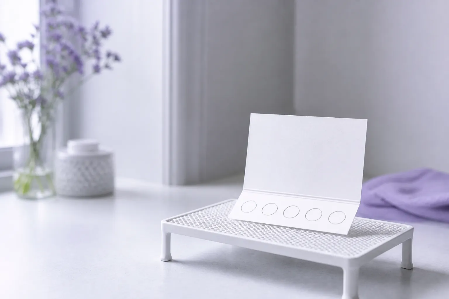 Blank dried blood spot card resting safely on a clean drying rack