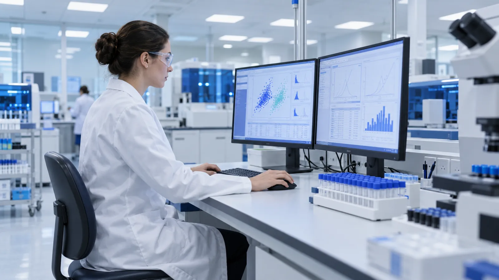 Laboratory professional reviewing blood count and folate result screens