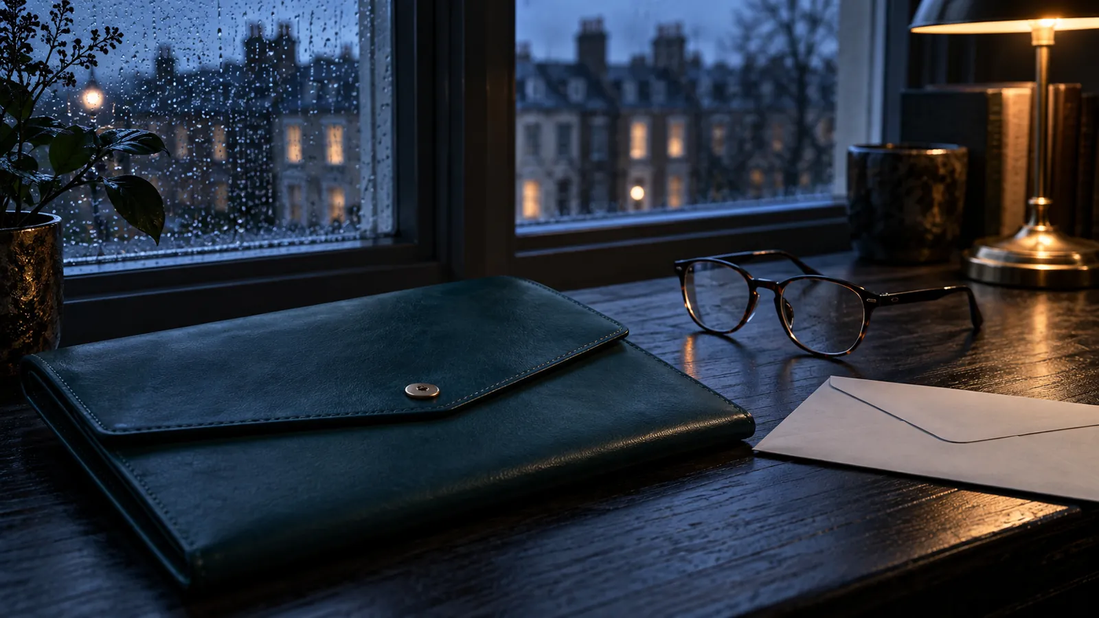 Illustrative closed document wallet beside a window, with no medical results or patient information shown