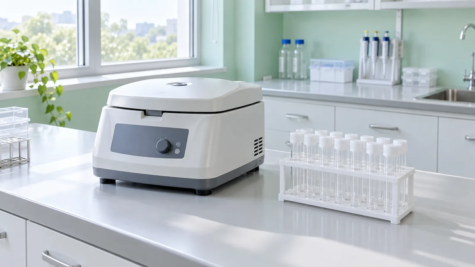 Illustrative generic laboratory with closed equipment and empty tubes, not mescreen™ premises or an assay demonstration