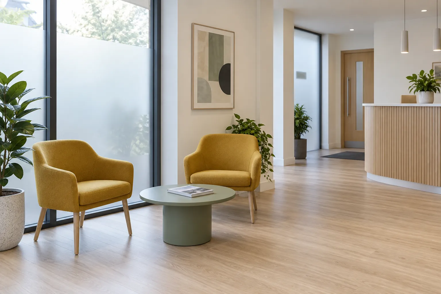Illustrative empty clinic waiting area, not mescreen™ premises or a claim that it provides consultations