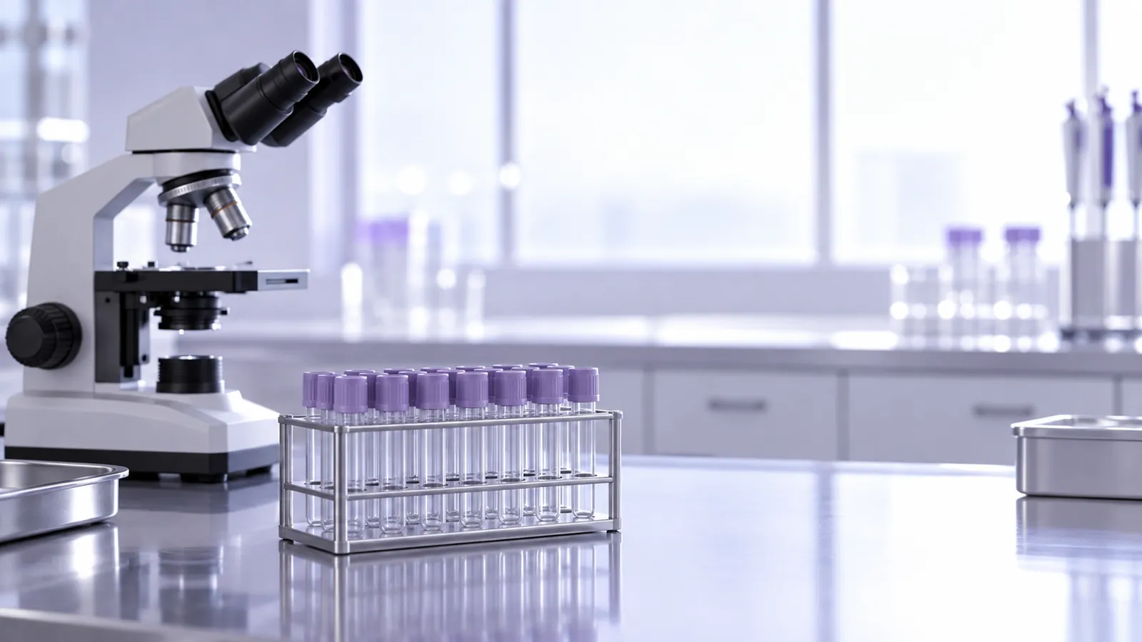 Generic empty laboratory tube rack and microscope silhouette