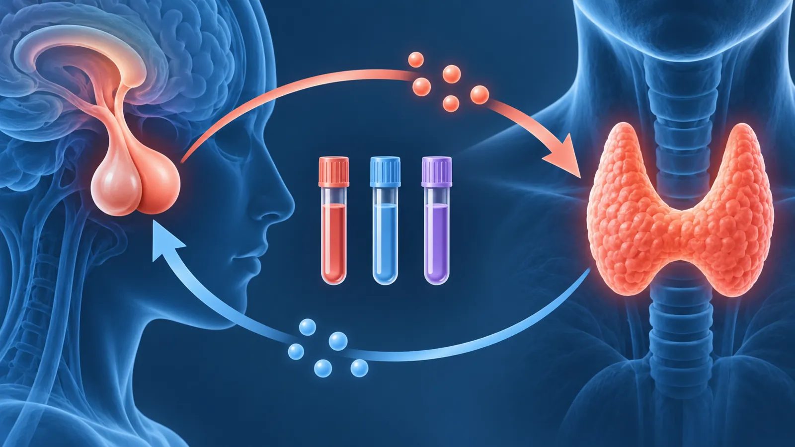 Abstract pituitary and thyroid feedback loop illustration
