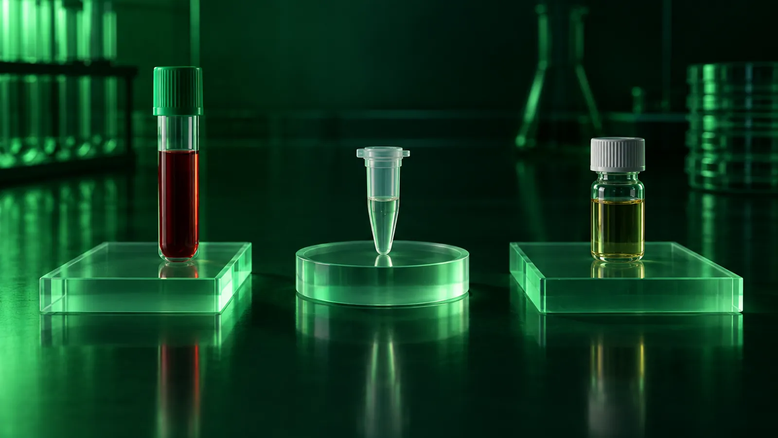 Three generic assay positions on translucent laboratory platforms