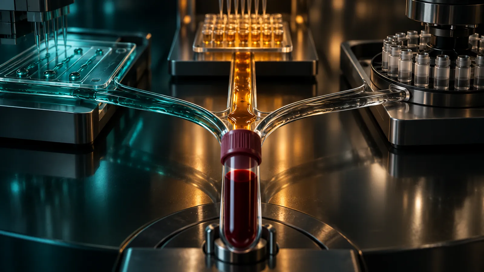 One sample branching toward three neutral laboratory test pathways