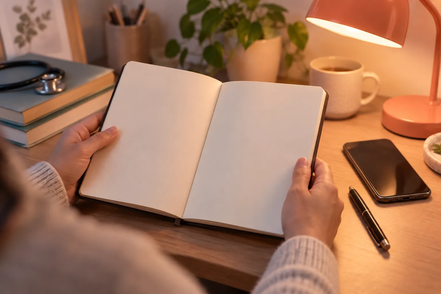 Notebook and phone for preparing questions