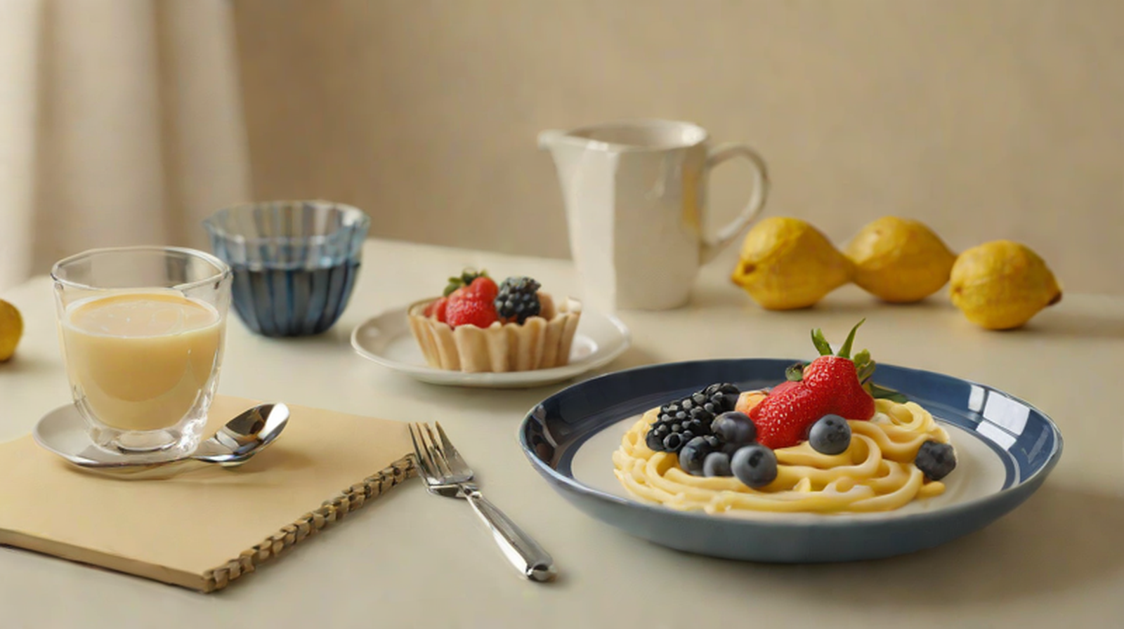Calm UK breakfast scene with soft light and abstract mitochondrial energy shapes for a blood sugar and wellness article.
