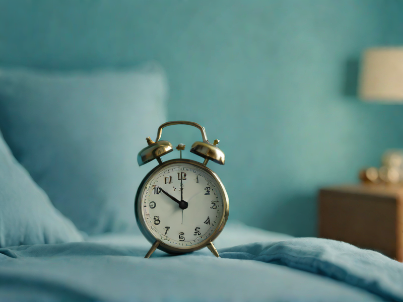 UK bedroom with bedside clock and soft morning light for an article about sleep debt and mitochondrial health.