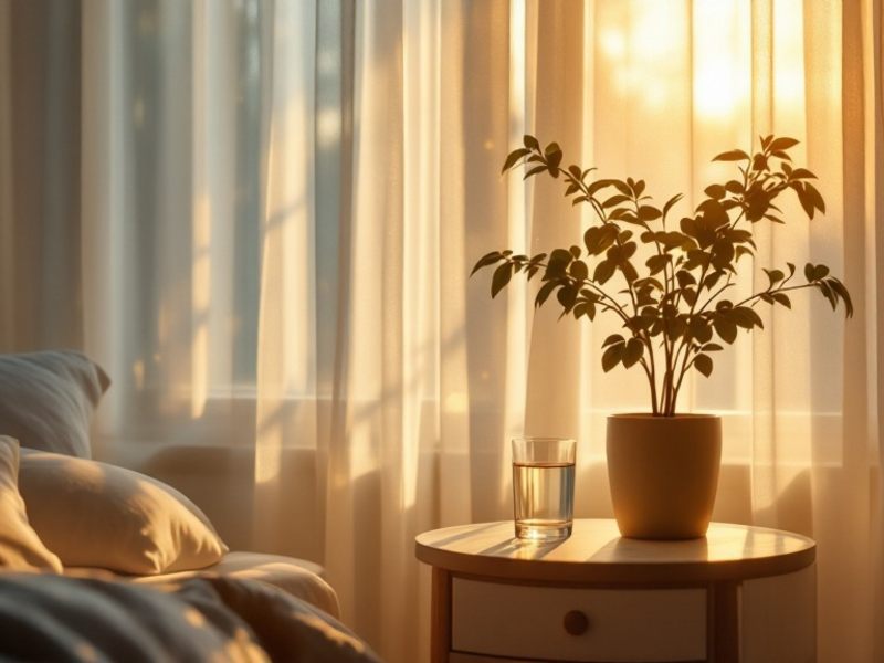 Morning daylight on a wellness notebook and glass of water for a UK guide to vitamin D, daylight and mitochondrial energy.