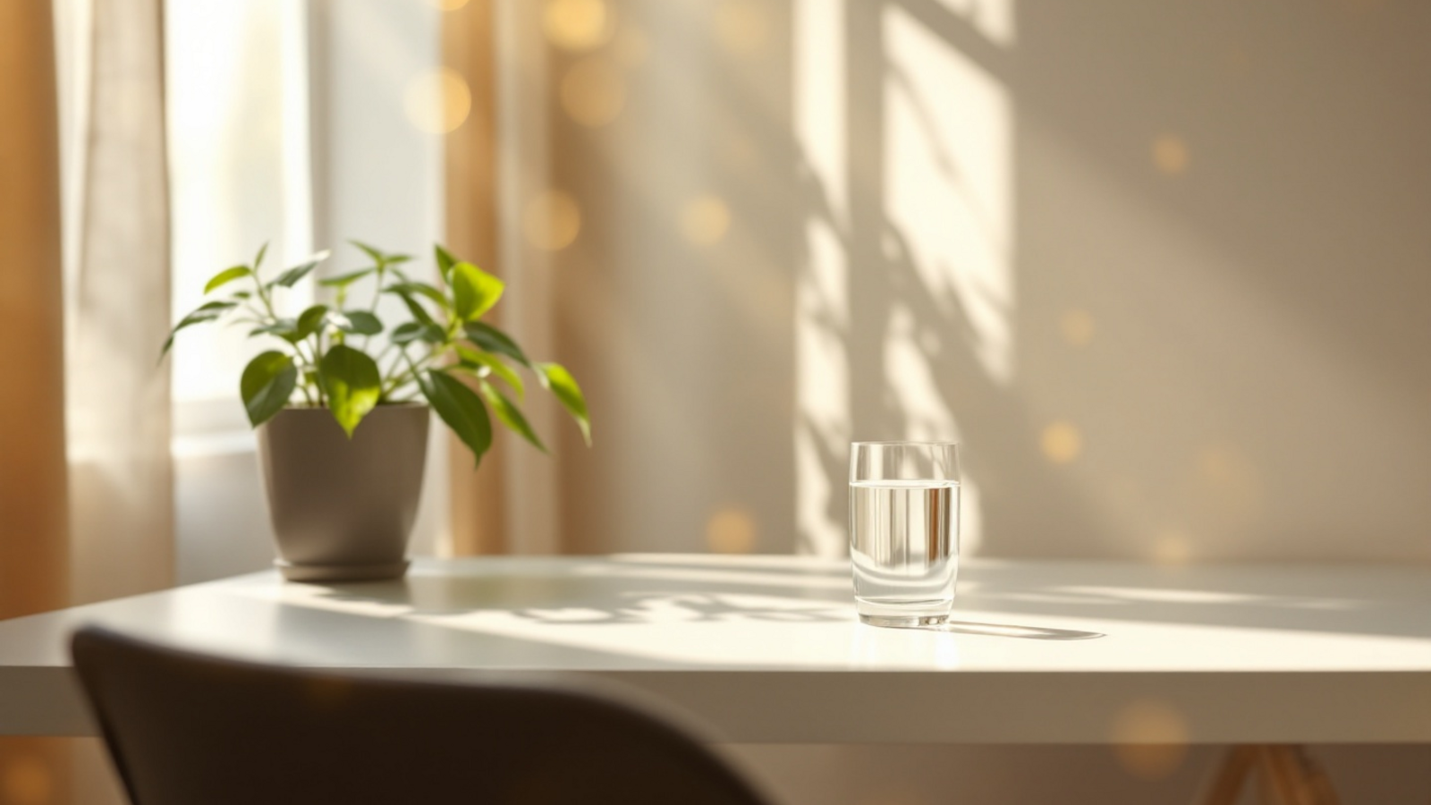 Morning daylight on a wellness notebook and glass of water for a UK guide to vitamin D, daylight and mitochondrial energy.