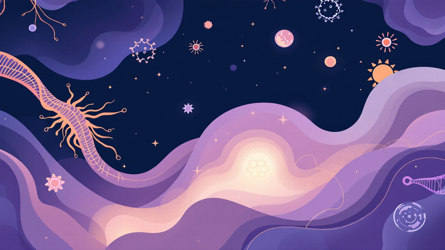 Editorial illustration of ATP flow and active mitochondria.