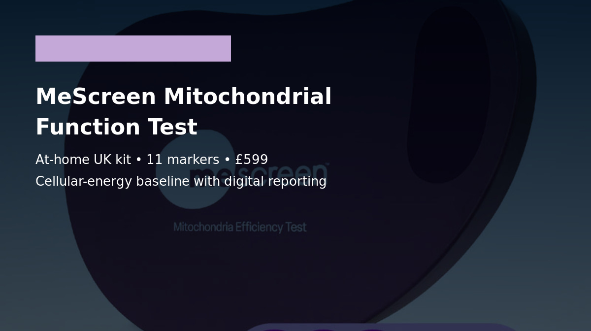 MeScreen mitochondrial function test kit and dashboard preview.
