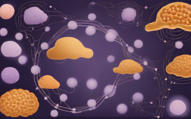 Abstract illustration of mitochondria and inflammatory signal pathways.